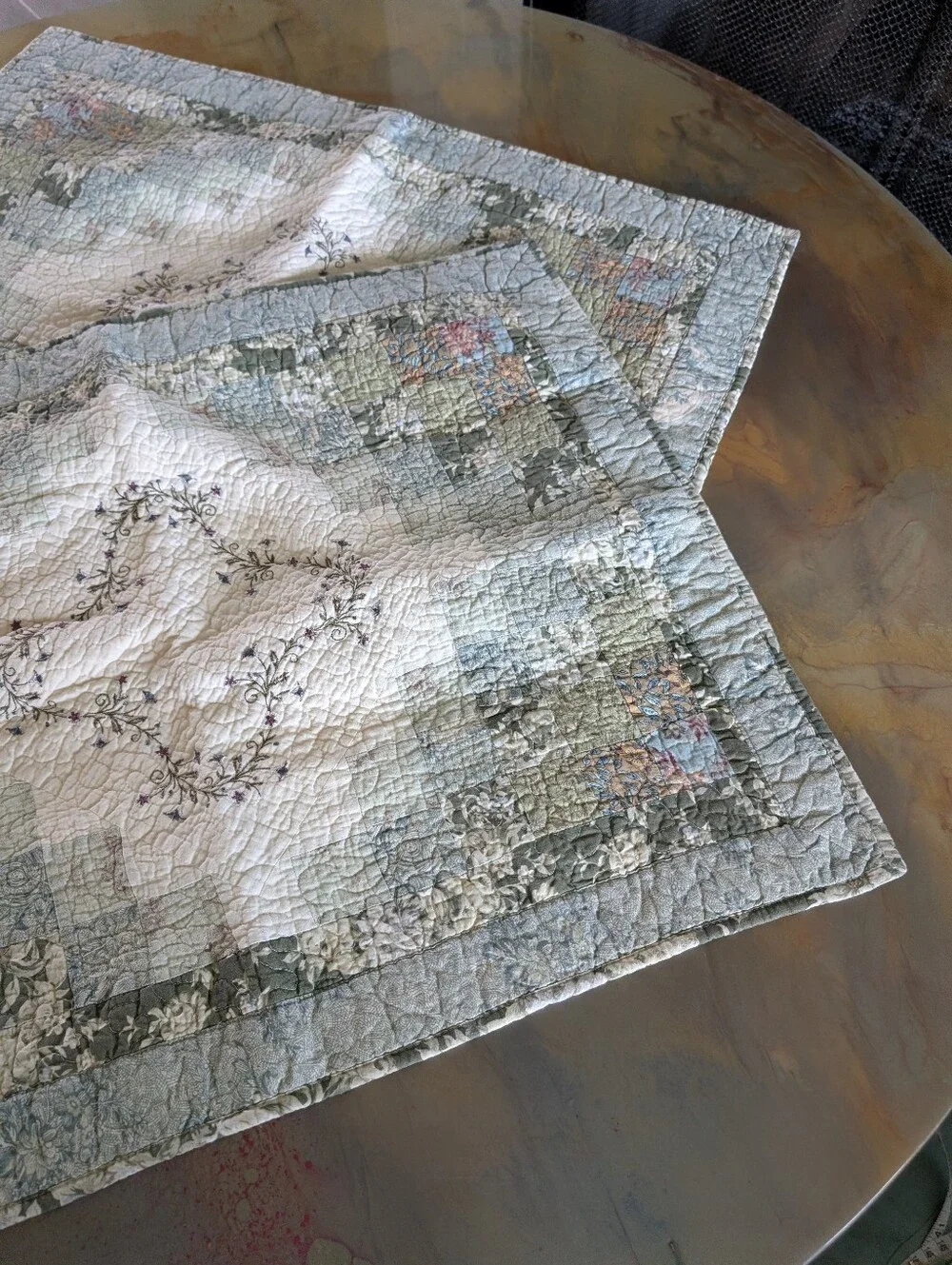 JCPenney Cream Green Floral Quilted Pillow Covers Cotton Size 23.5